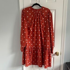 Simply Be Polka Dot Orange & White Drop Waist Long Sleeve Dress US 20/UK 24
